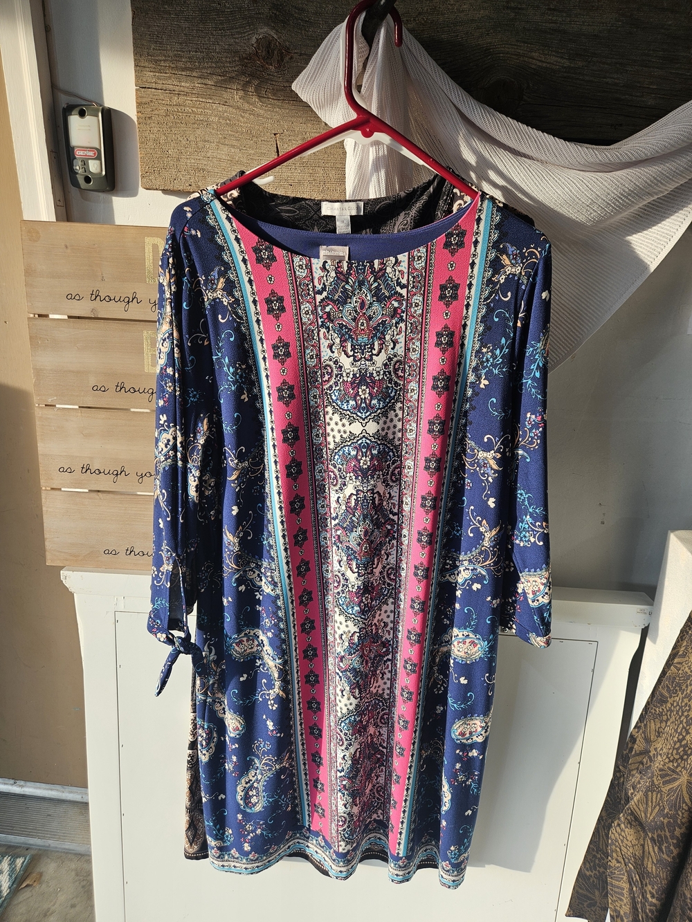 Chico's Navy and Pink Paisley-Panel Shift Dress